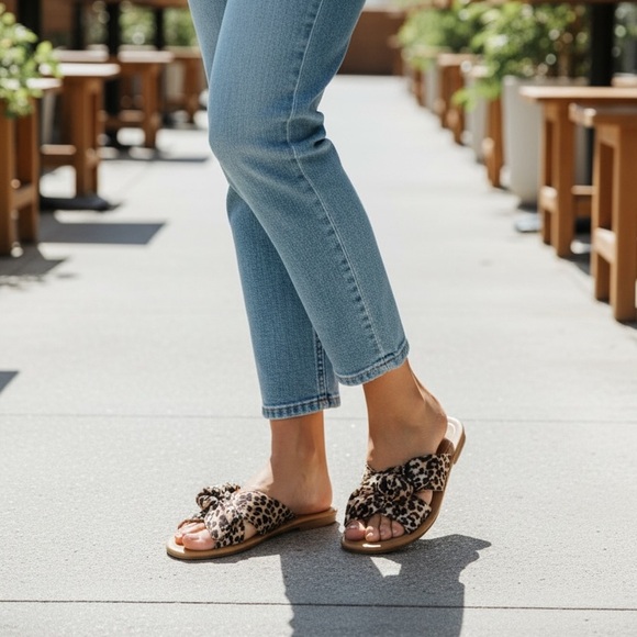 NIB Women’s Leopard Bow Slide Sandals | Qupid | Animal Print Slip-On Shoes - Picture 9 of 15